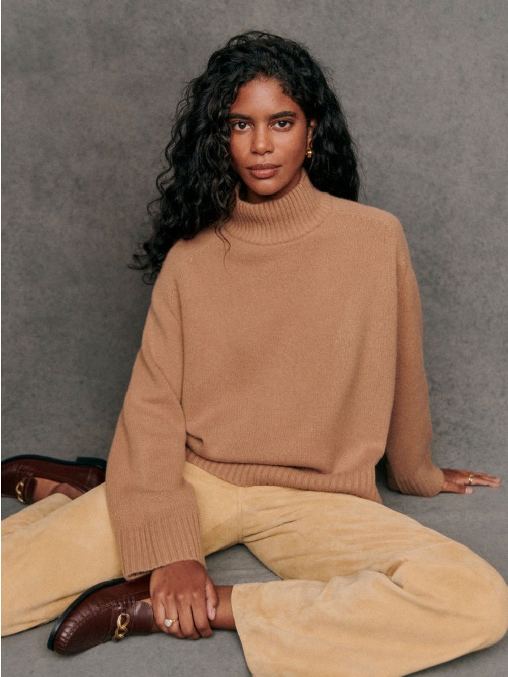 Sezane Lauren jumper sweater turtleneck Funnel Neck in Camel XL
